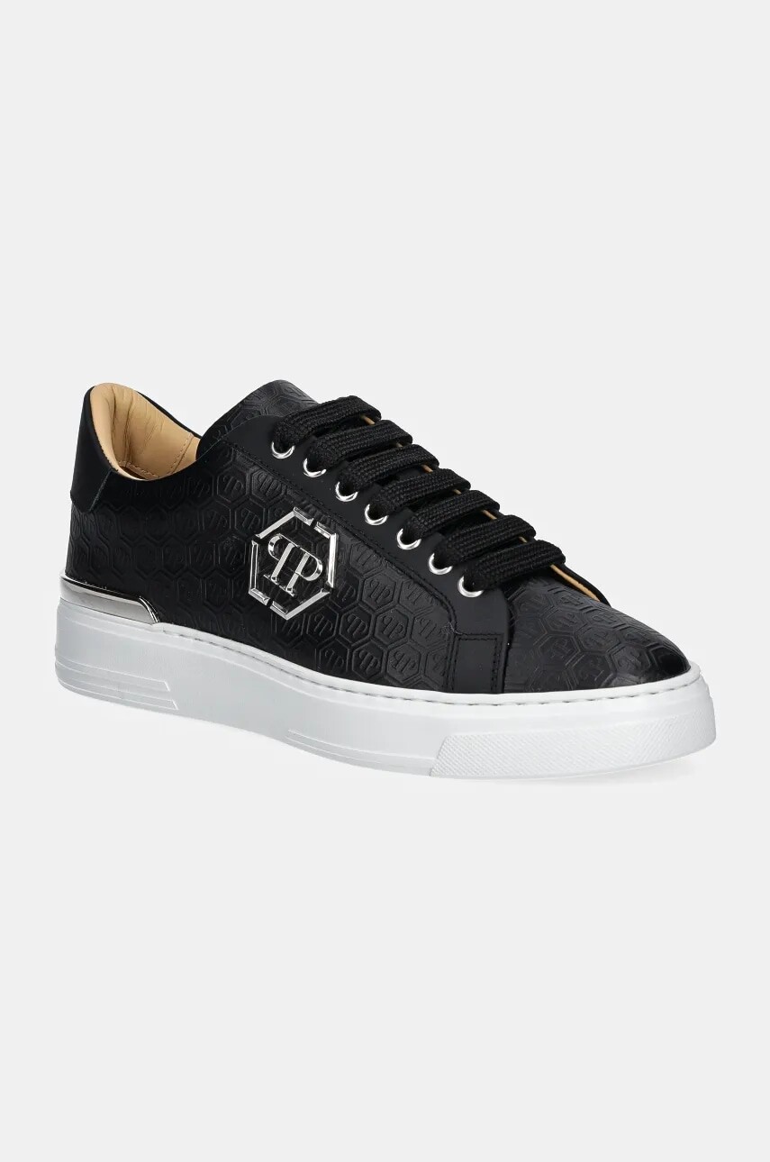 Kožené tenisky Philipp Plein Nappa Lo-Top Monogram čierna farba, USC0665 PLE010N 02