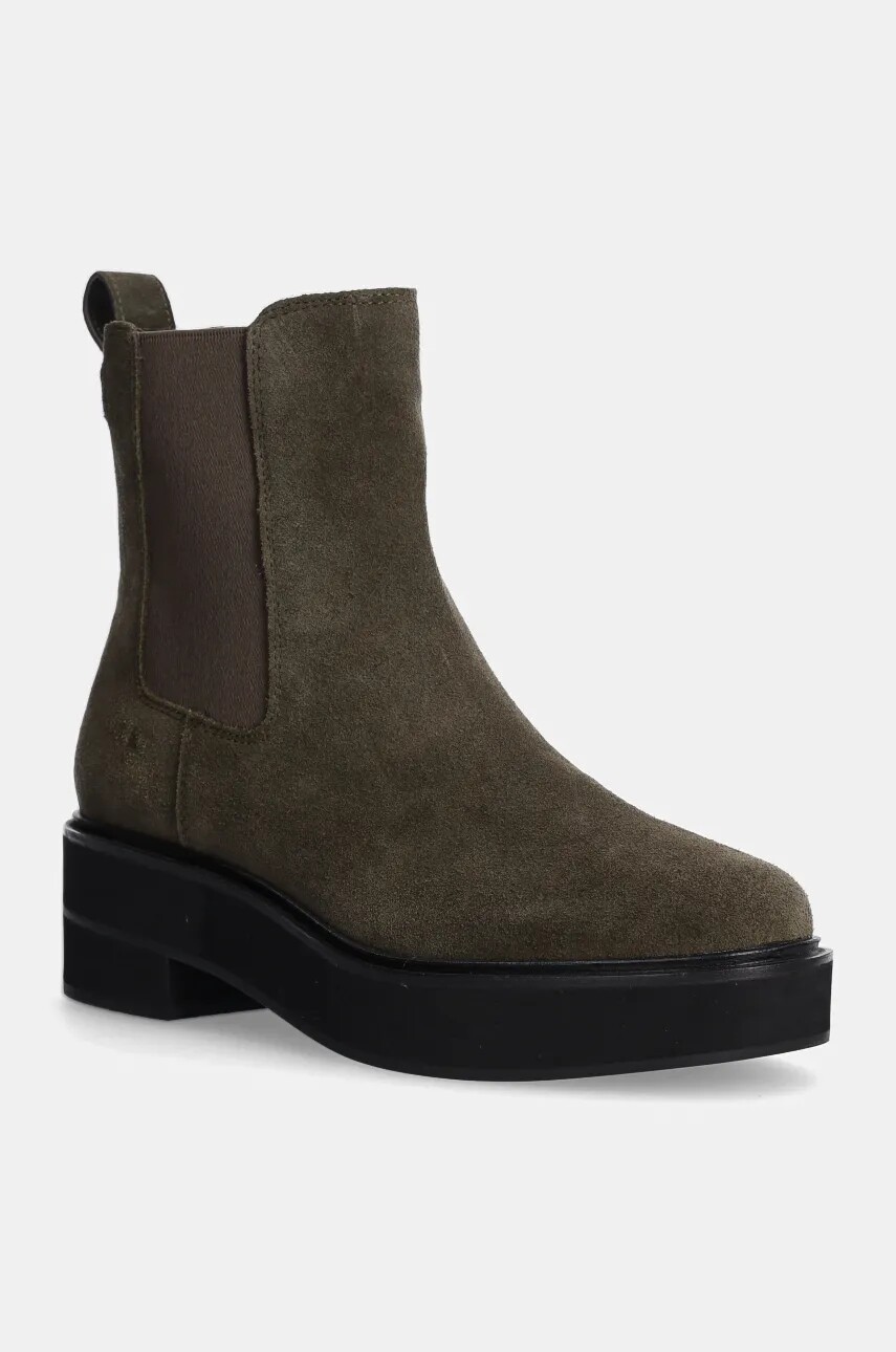 Semišové topánky chelsea Lauren Ralph Lauren Adrianna dámske, zelená farba, na podpätku, 802951237002