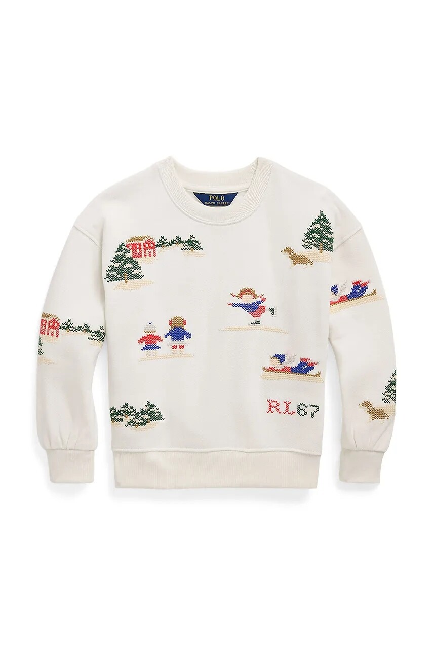 Detská bavlnená mikina Polo Ralph Lauren béžová farba, s potlačou, 312952129001