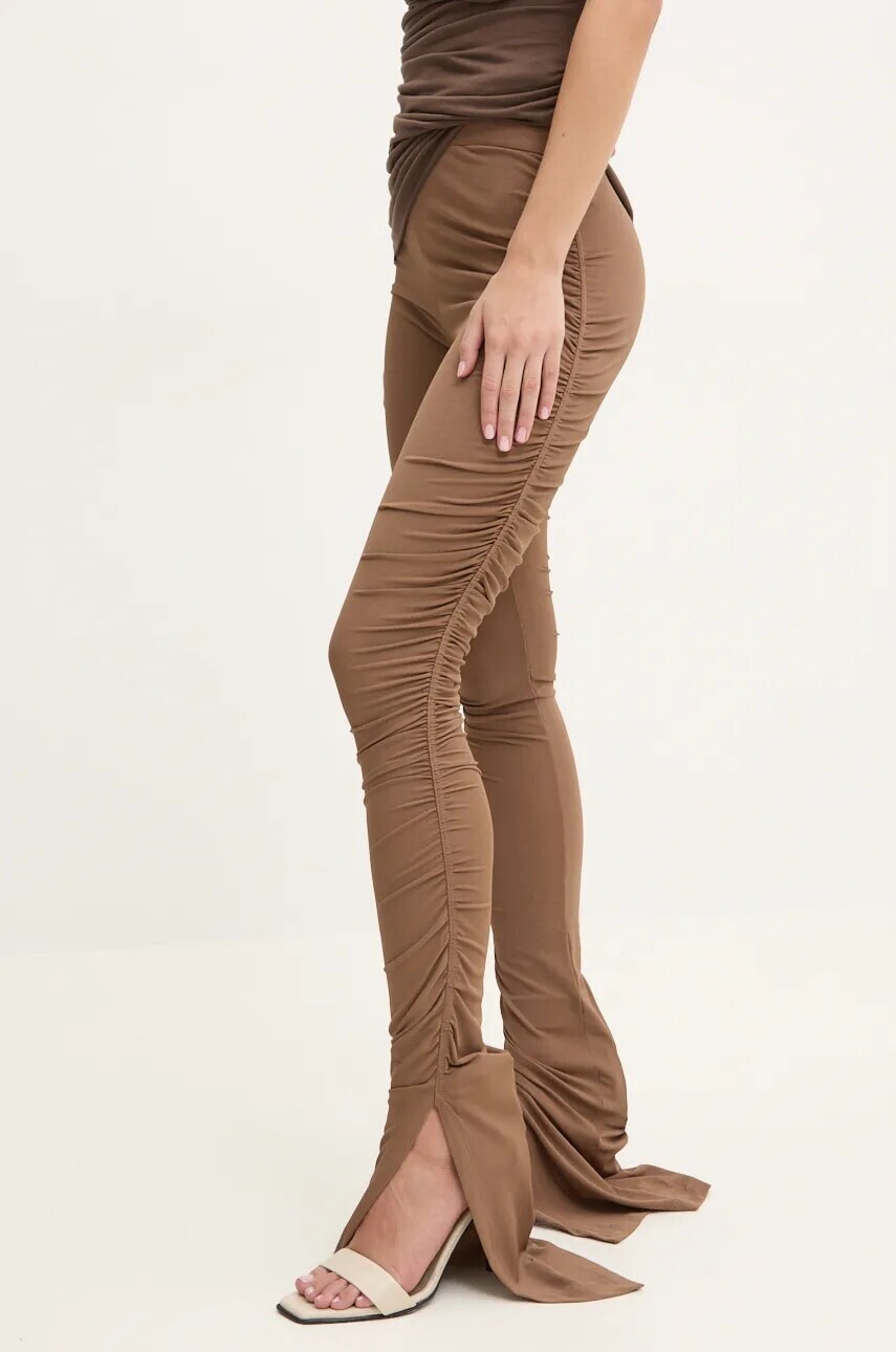 Nohavice Rick Owens Lilies dámske, hnedá farba, priliehavé, vysoký pás, LI02D5335CVI