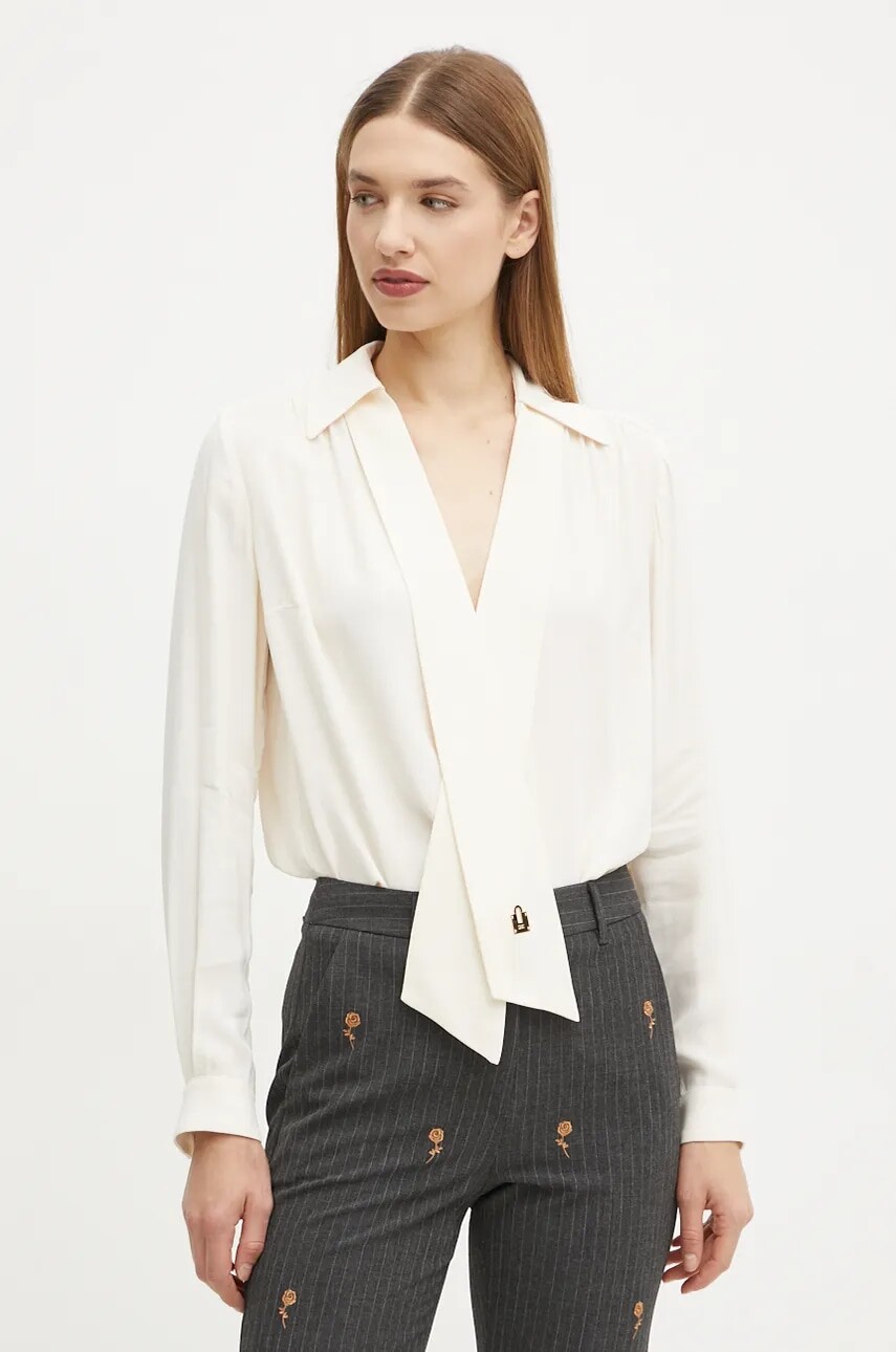 Blúzka Elisabetta Franchi dámska, béžová farba, jednofarebná, CA02341E2 NORBLIN