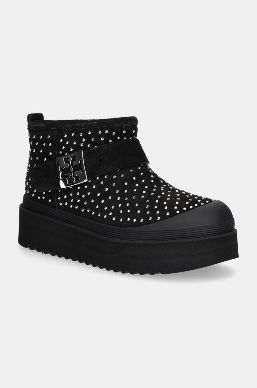 Semišové snehule Tory Burch Mellow Shearling Stud Platform Boot čierna farba, 165420-006