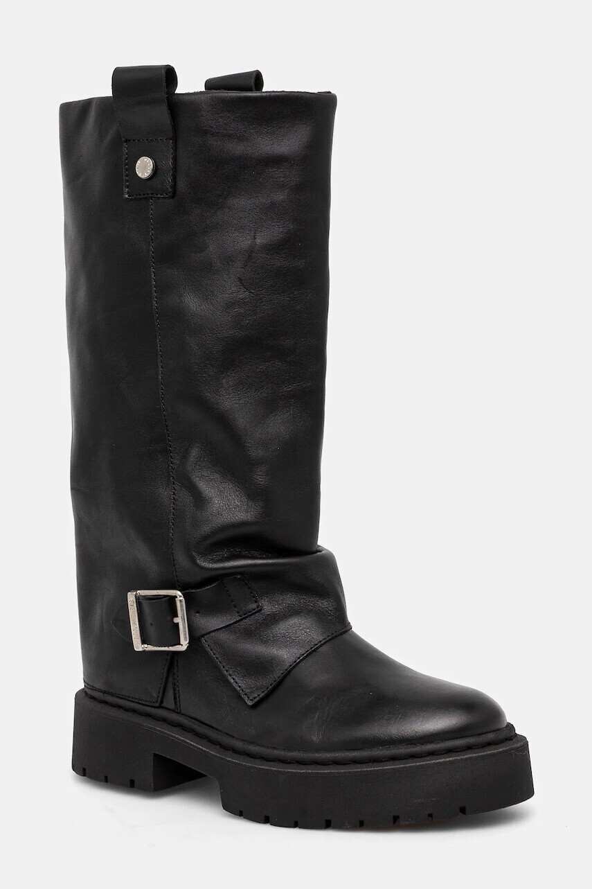 Kožené čižmy Steve Madden Godiva dámske, čierna farba, na platforme, SM11003413