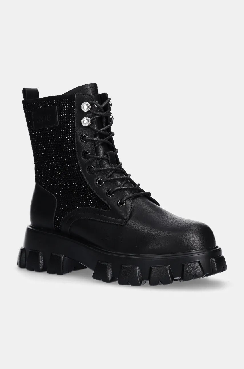Kožené workery GOE dámske, čierna farba, na platforme, OO2N4106 BLACK