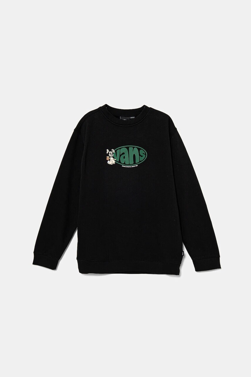 Detská mikina Vans Hopper Loose Crew čierna farba, s potlačou, VN000JC1BLK1