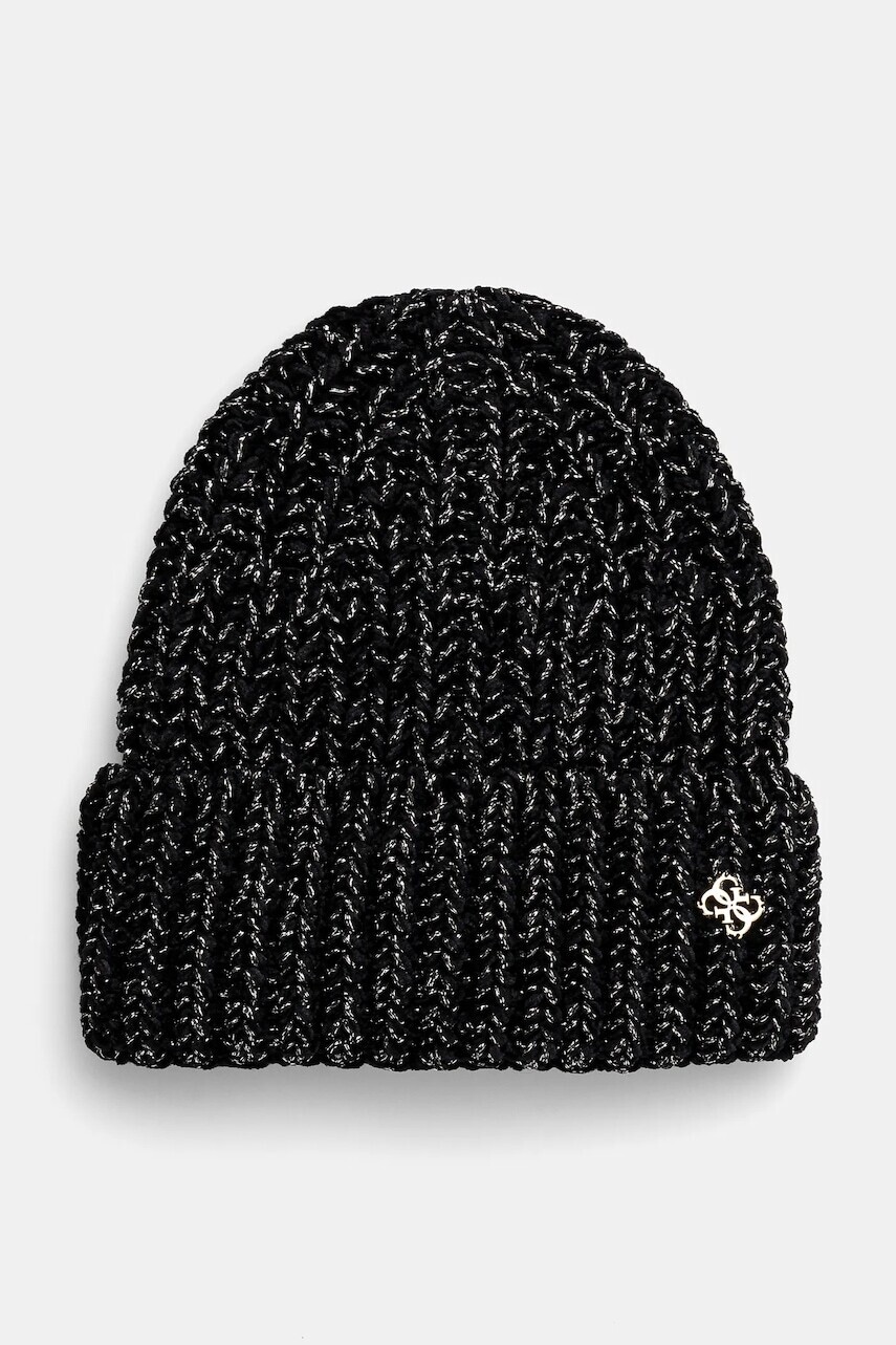 Čiapka Guess čierna farba biela, z hrubej pleteniny, J4BZ47 Z2QQ0