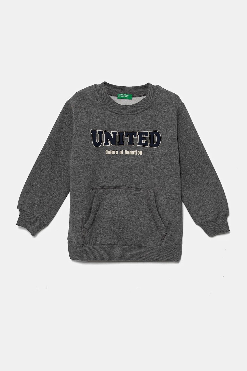 Detská mikina United Colors of Benetton šedá farba, s potlačou, 3EB5G10G0