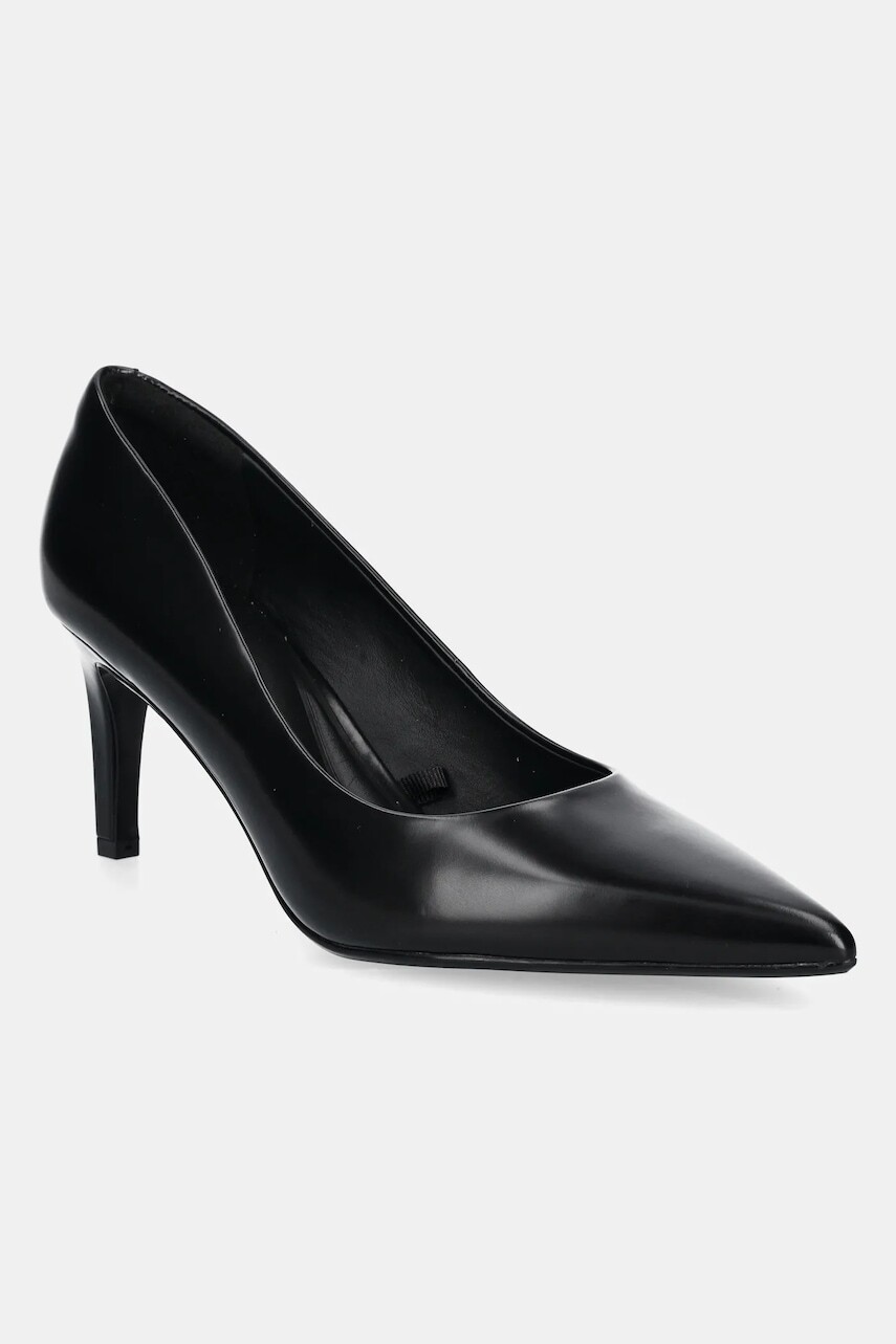 Kožené lodičky Calvin Klein HEEL PUMP 70 - BRUSH L čierna farba, HW0HW02446