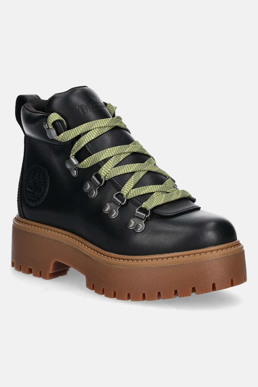 Kožené workery Timberland Stone Street dámske, čierna farba, na plochom podpätku, TB0A27VJW021