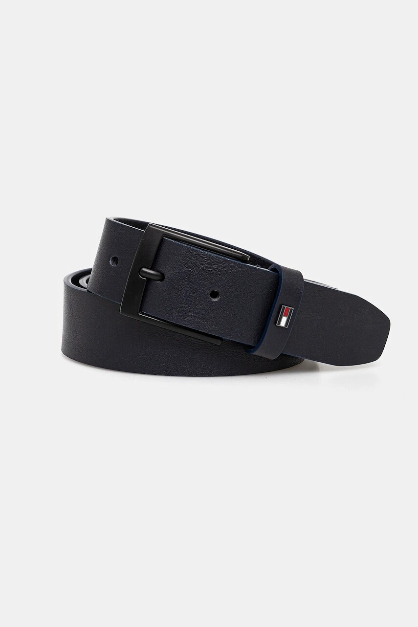 Kožený opasok Tommy Hilfiger pánsky, tmavomodrá farba, AM0AM13014