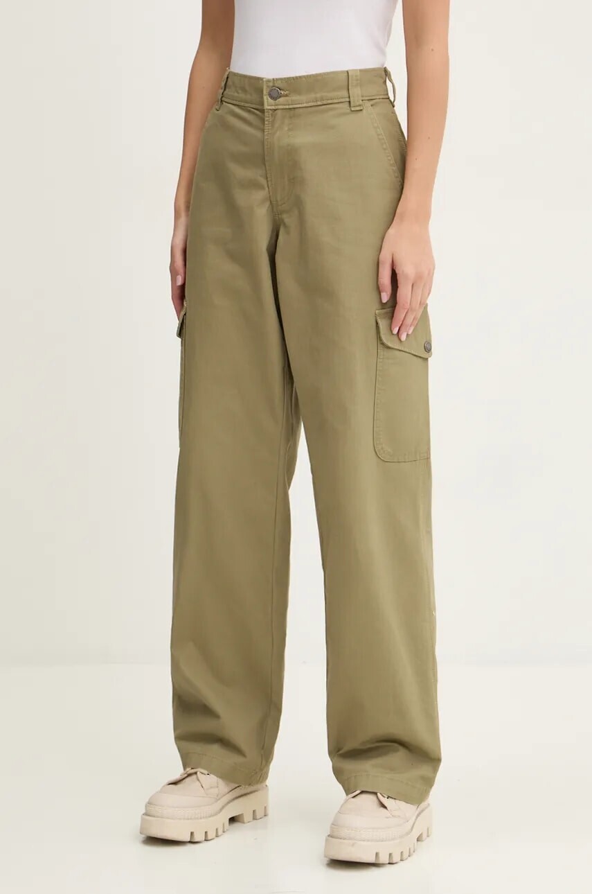 Bavlnené nohavice Dickies DUCK CANVAS zelená farba, rovné, stredne vysoký pás, DK0A864S