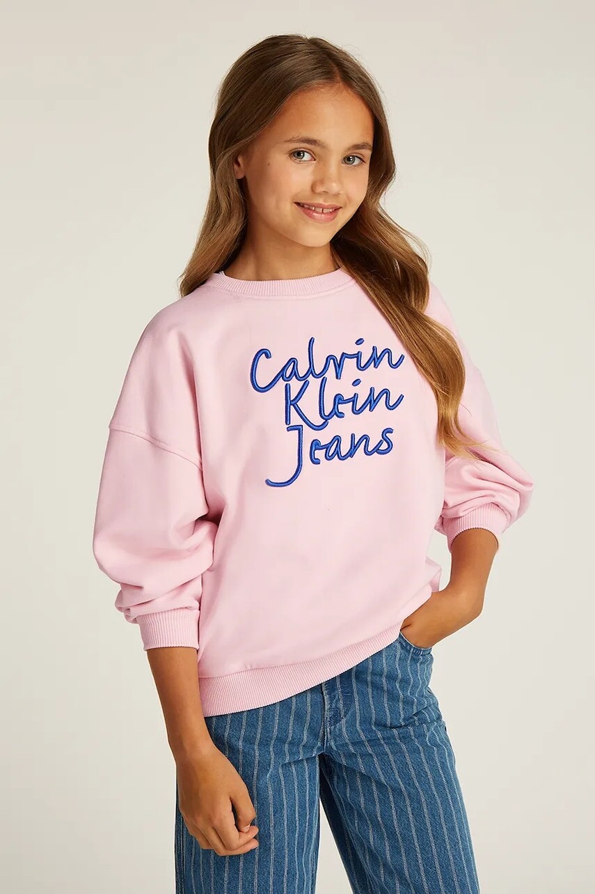 Detská mikina Calvin Klein Jeans ružová farba, s potlačou, IG0IG02760