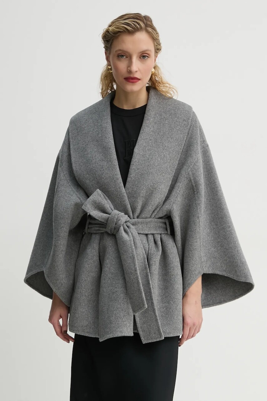 Vlnený kabát By Malene Birger MARGITH šedá farba, prechodný, oversize, 103187