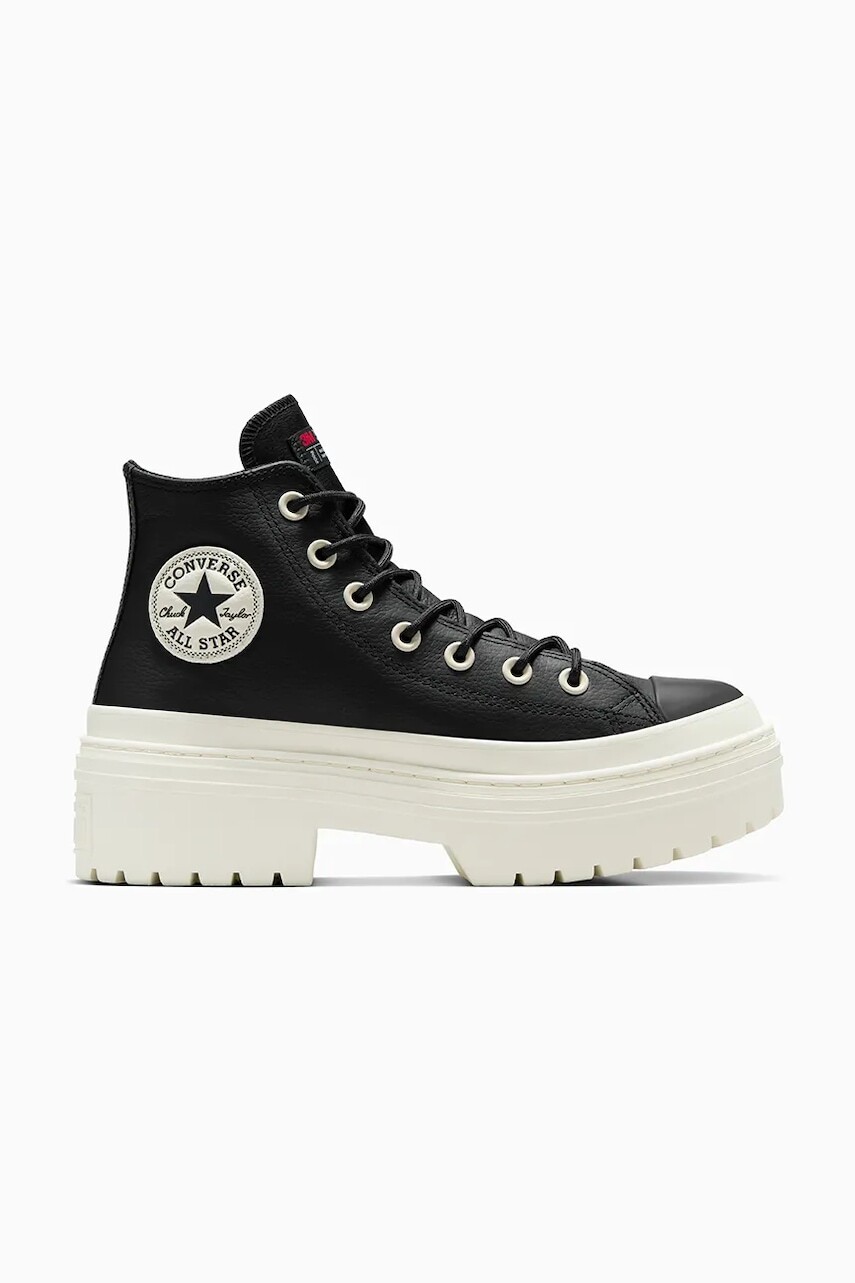 Kožené tenisky Converse Chuck Taylor All Star Lugged Heel dámske, čierna farba, A12328C