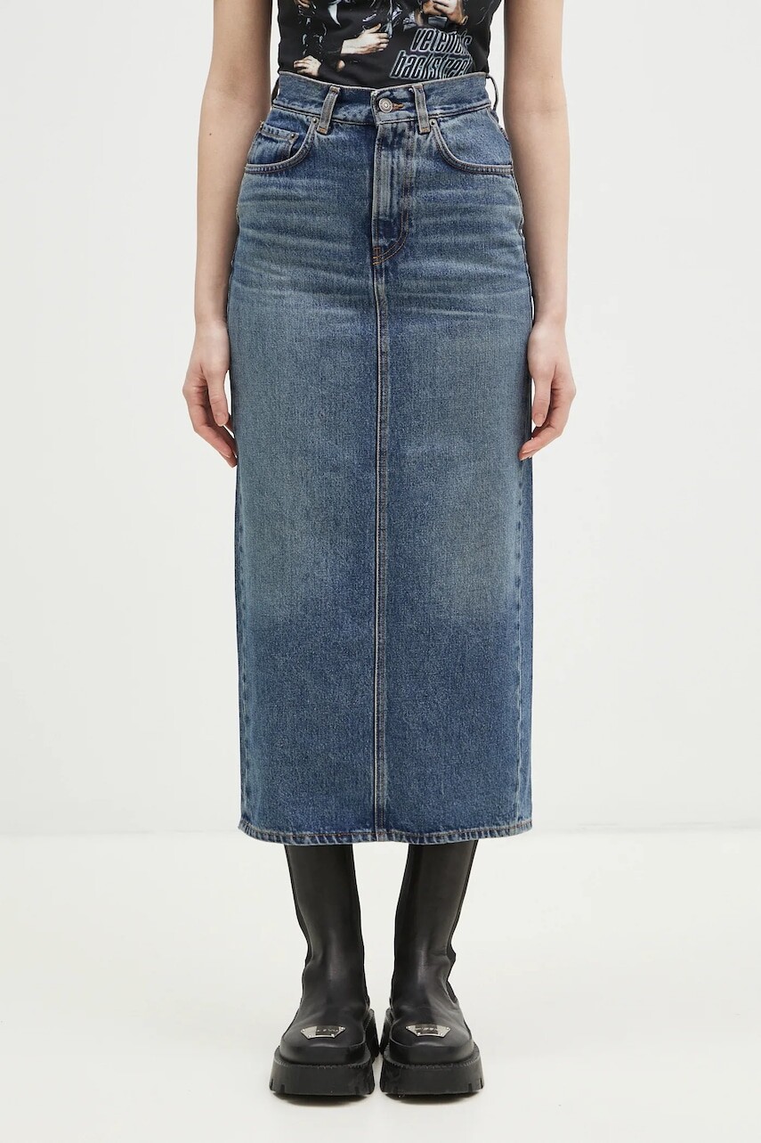 Bavlnená rifľová sukňa Fiorucci Denim Midi tmavomodrá farba, midi, puzdrová, W01FPDSK176DN01DN02