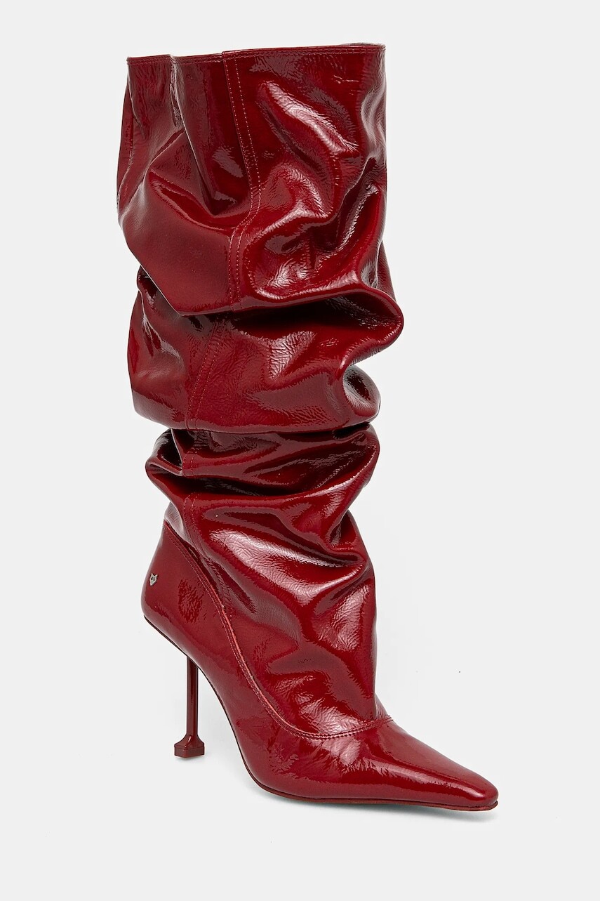 Kožené čižmy Naked Wolfe Vern dámske, červená farba, na vysokom podpätku, Vern Crinkle Patent Leather Red