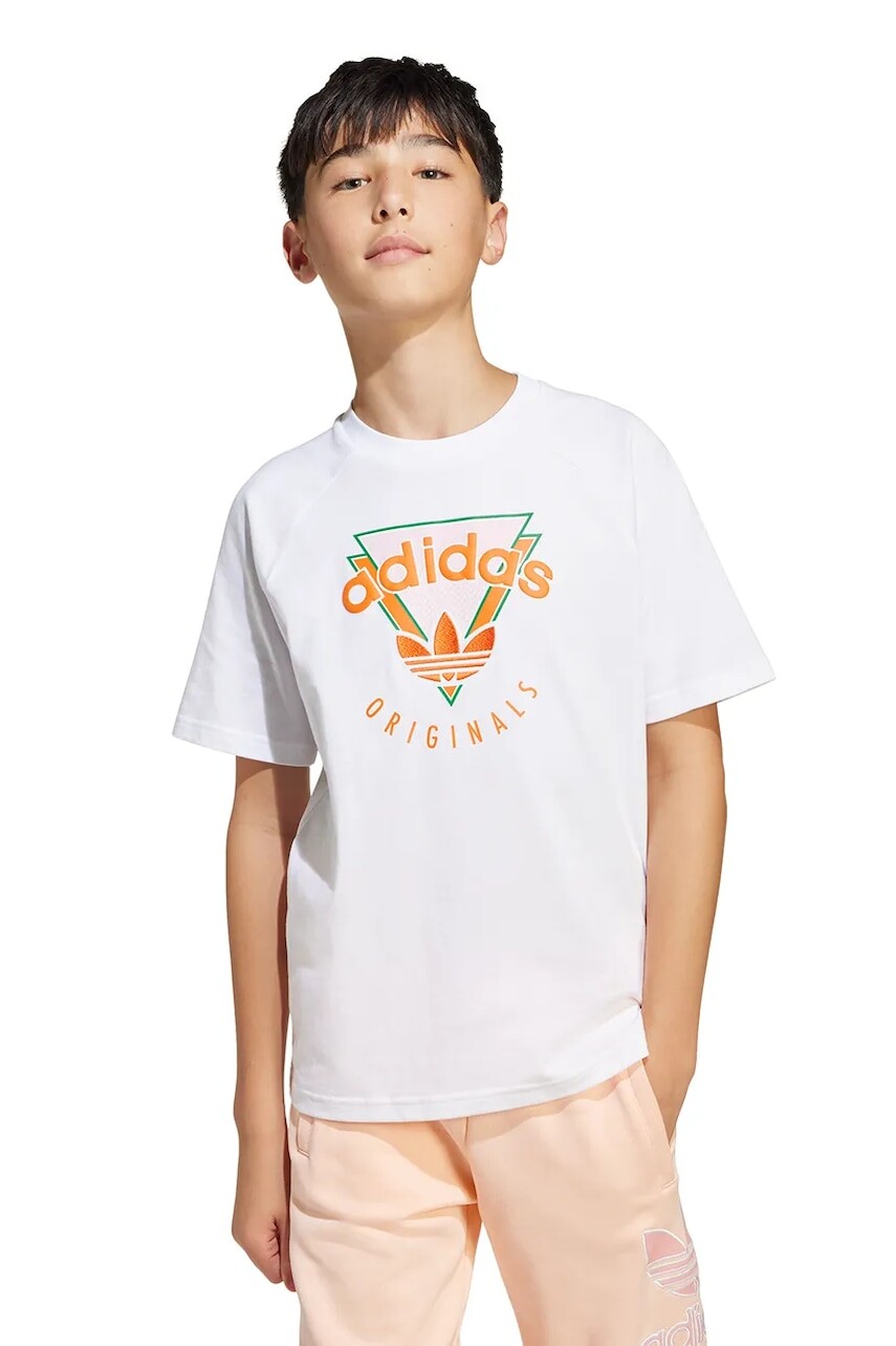 Detské bavlnené tričko adidas Originals biela farba, s potlačou, JC5861