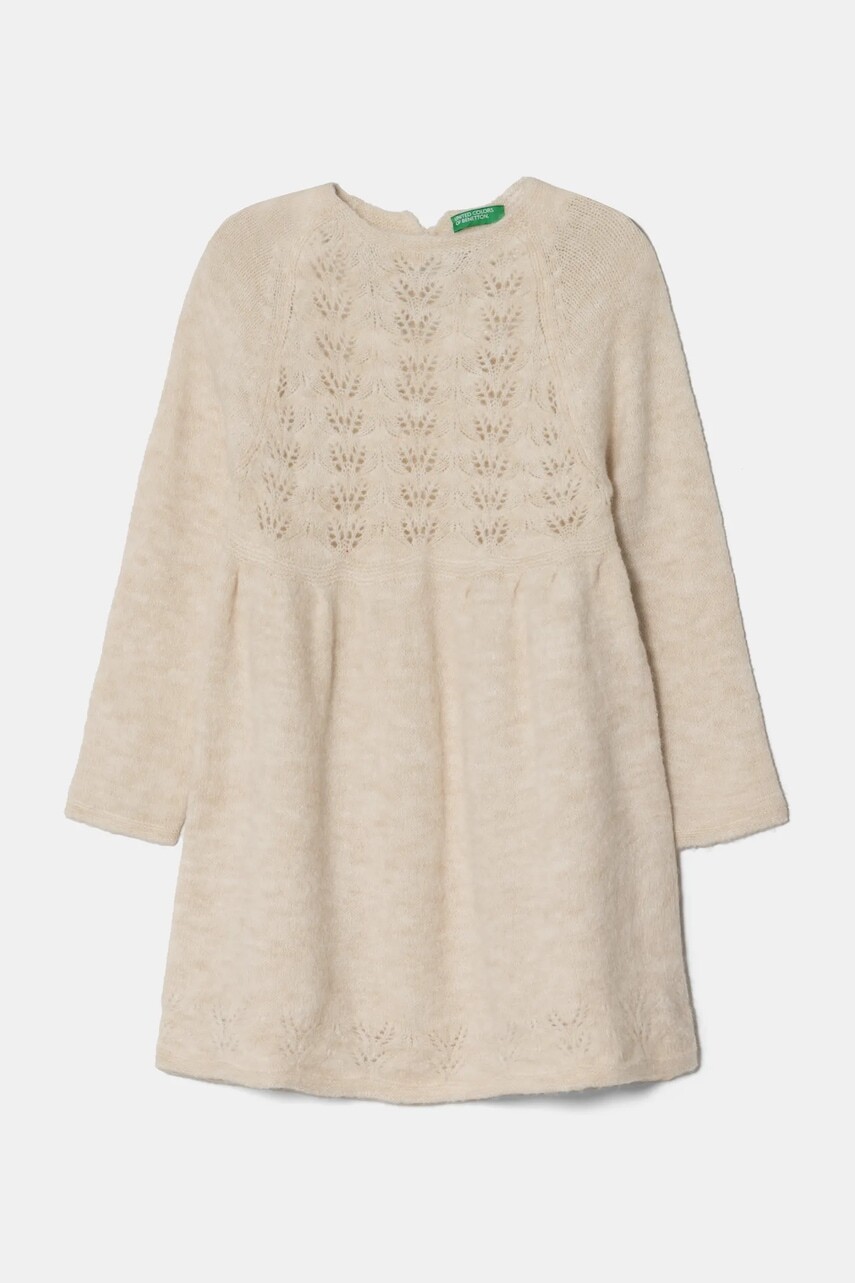 Dievčenské šaty s prímesou vlny United Colors of Benetton béžová farba, mini, áčkový strih, 1055GV001