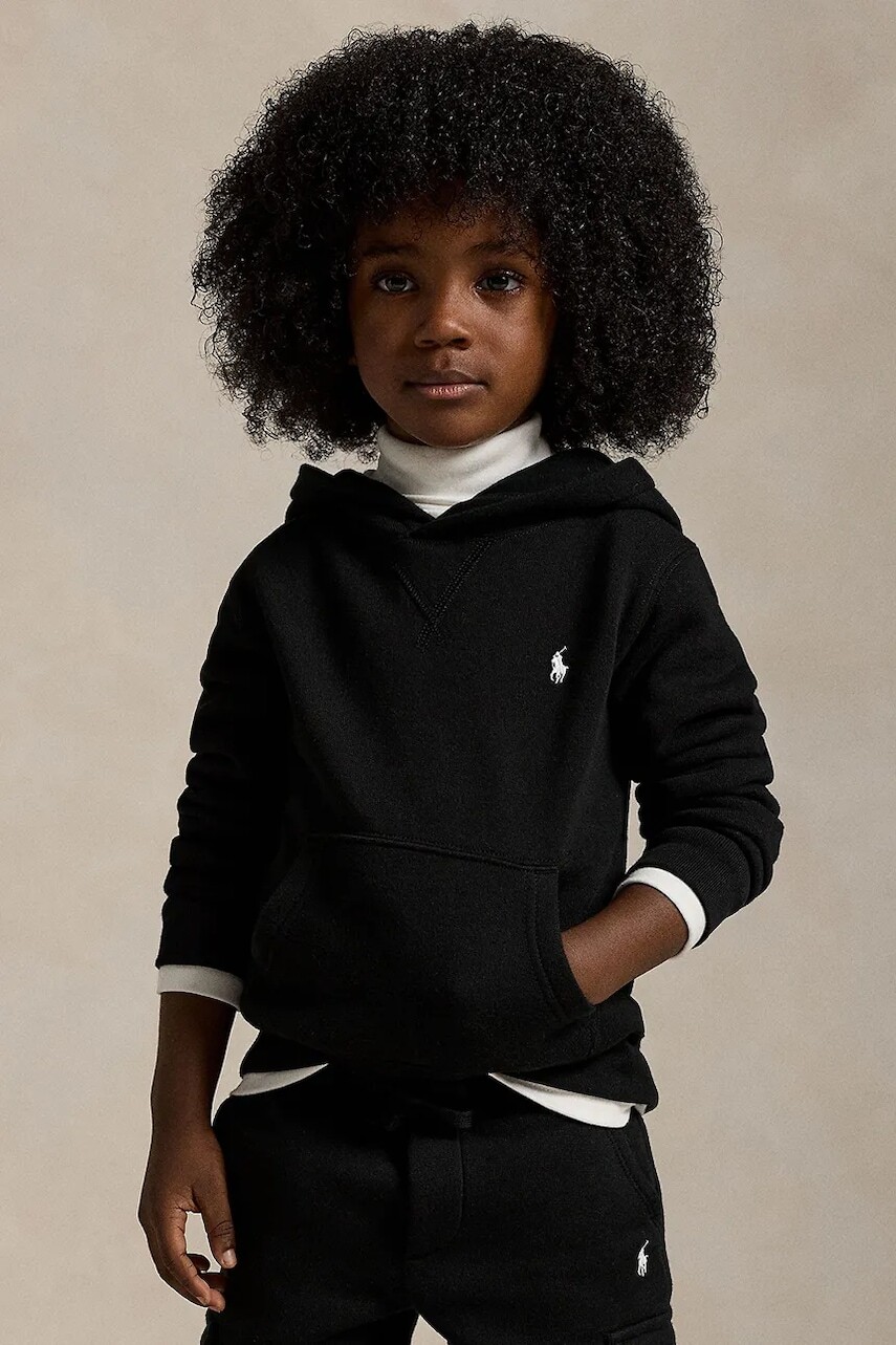 Detská mikina Polo Ralph Lauren čierna farba, s kapucňou, jednofarebná, 322749954034