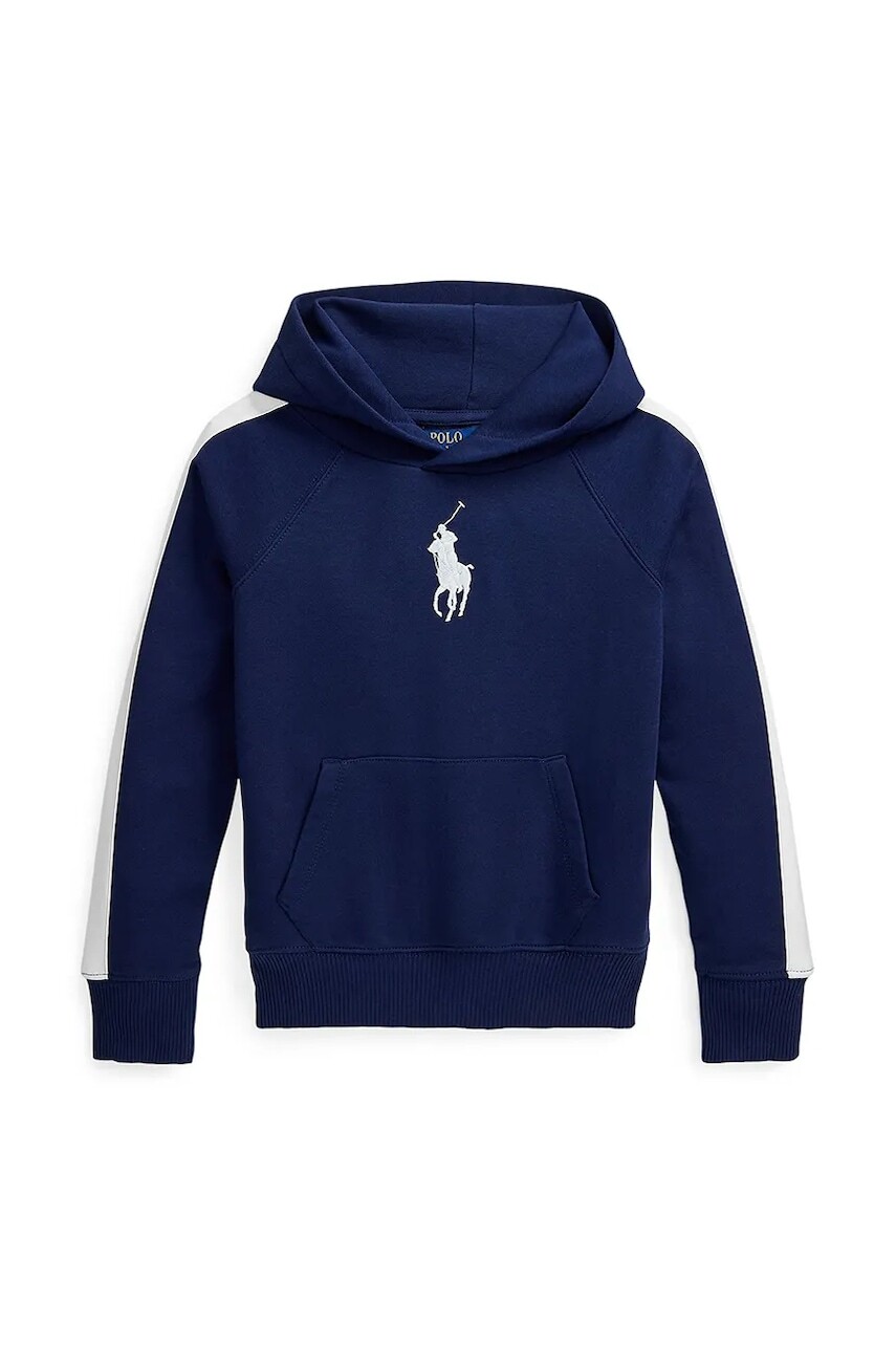 Detská bavlnená mikina Polo Ralph Lauren tmavomodrá farba, s kapucňou, jednofarebná, 313957348002