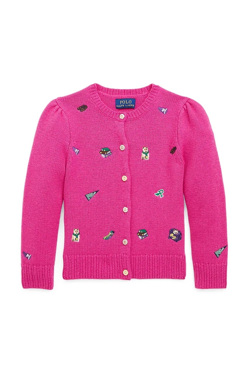 Detský vlnený kardigan Polo Ralph Lauren ružová farba, tenký, 312950809001