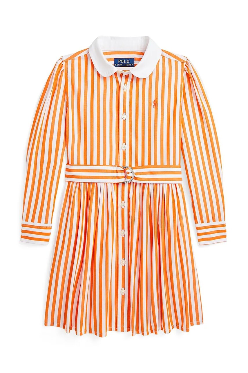 Dievčenské bavlnené šaty Polo Ralph Lauren oranžová farba, mini, rovný strih, 312957443002