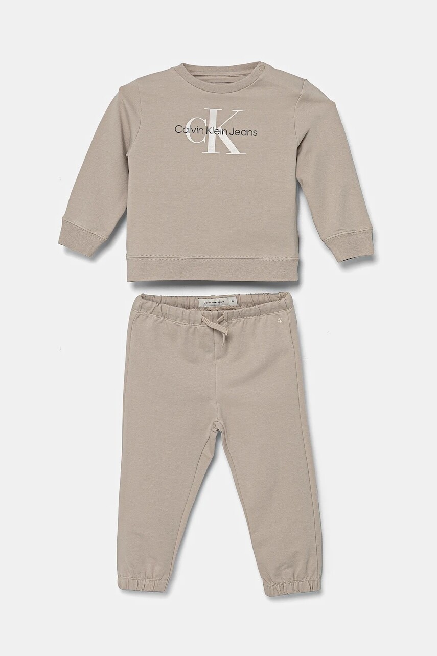 Detská tepláková súprava Calvin Klein Jeans béžová farba, IN0IN00017