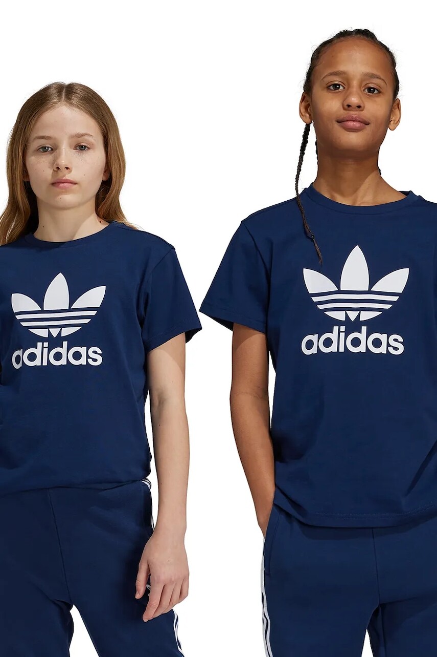 Detské bavlnené tričko adidas Originals tmavomodrá farba, s potlačou, IY7417