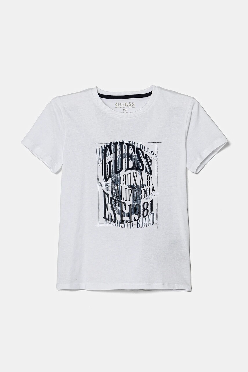 Detské bavlnené tričko Guess biela farba, s potlačou, N5RI19 K8HM4