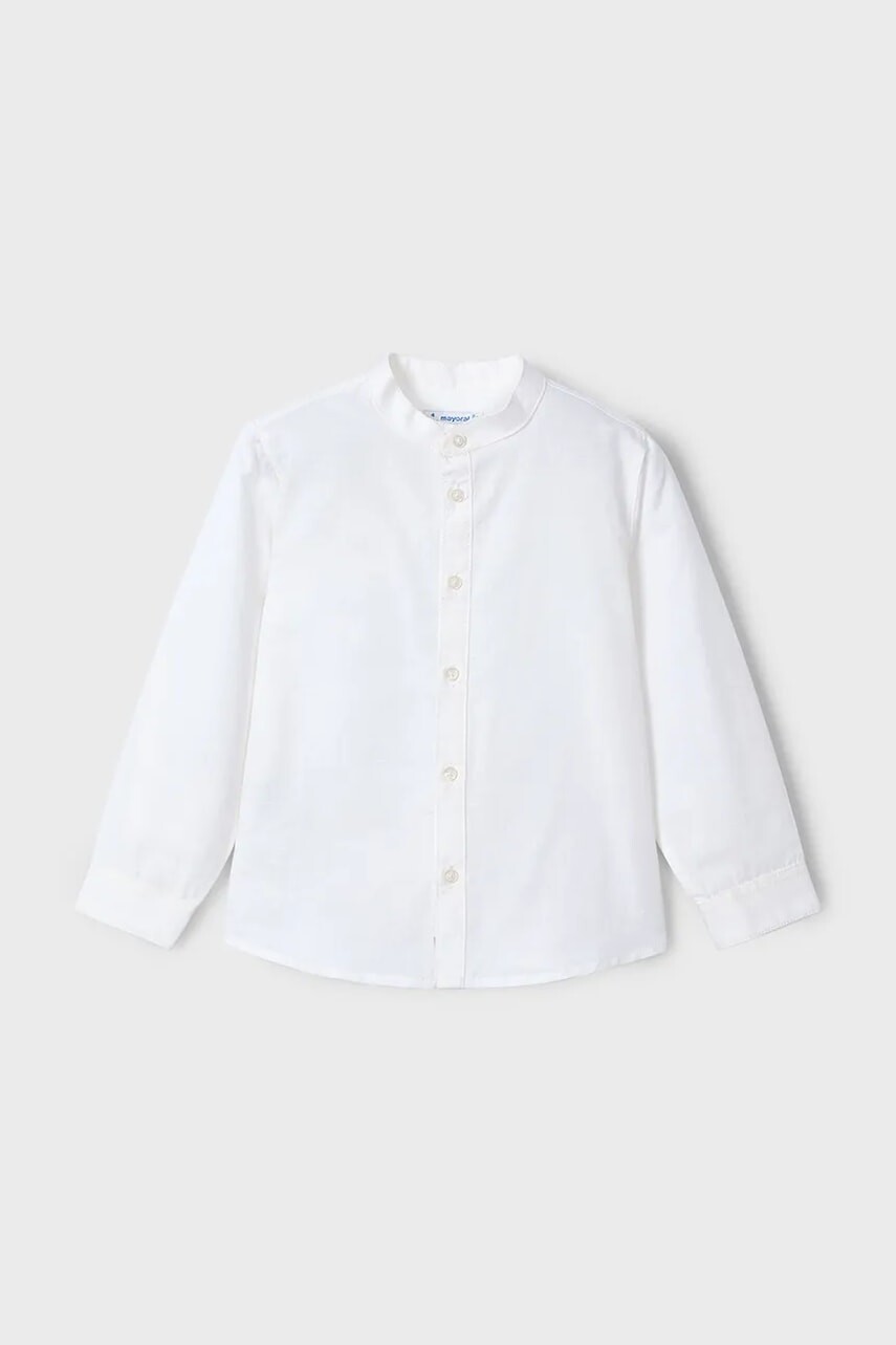 Detská košeľa s prímesou ľanu Mayoral biela farba, 3119