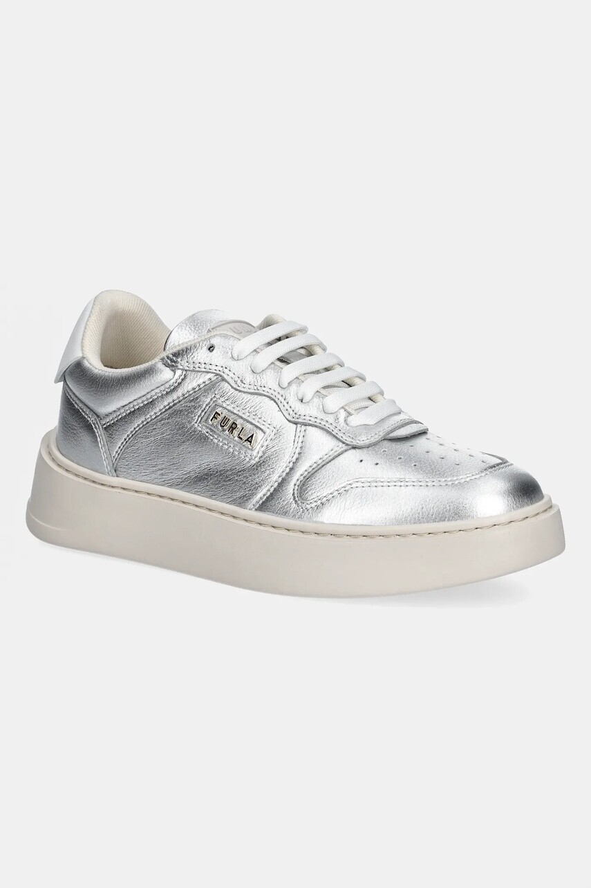 Kožené tenisky Furla Sport Lace-Up Sneaker strieborná farba, YJ17SPT BX3714 P3300