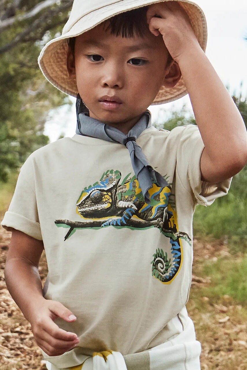 Detské bavlnené tričko Mayoral béžová farba, s potlačou, 3045