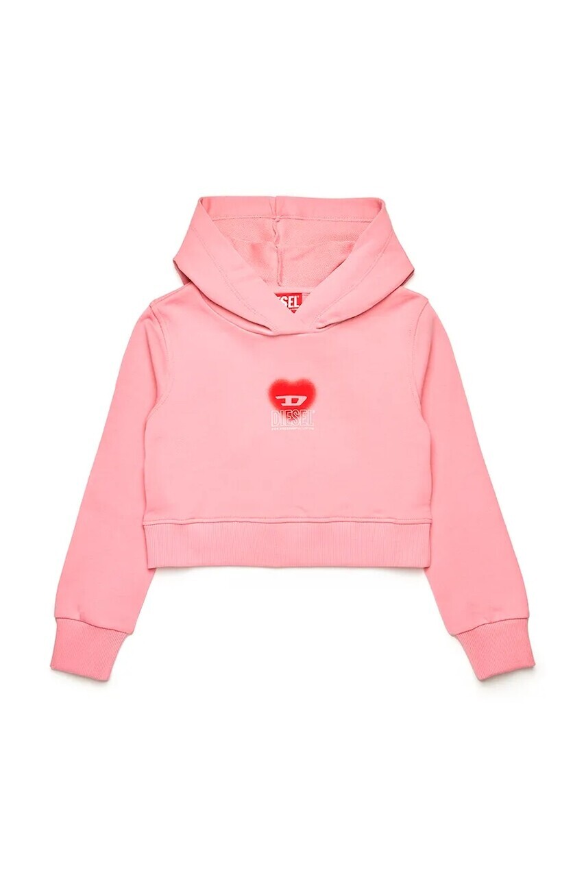 Detská bavlnená mikina Diesel SCUOREHOOD SWEAT-SHIRT ružová farba, s kapucňou, s potlačou, J02229