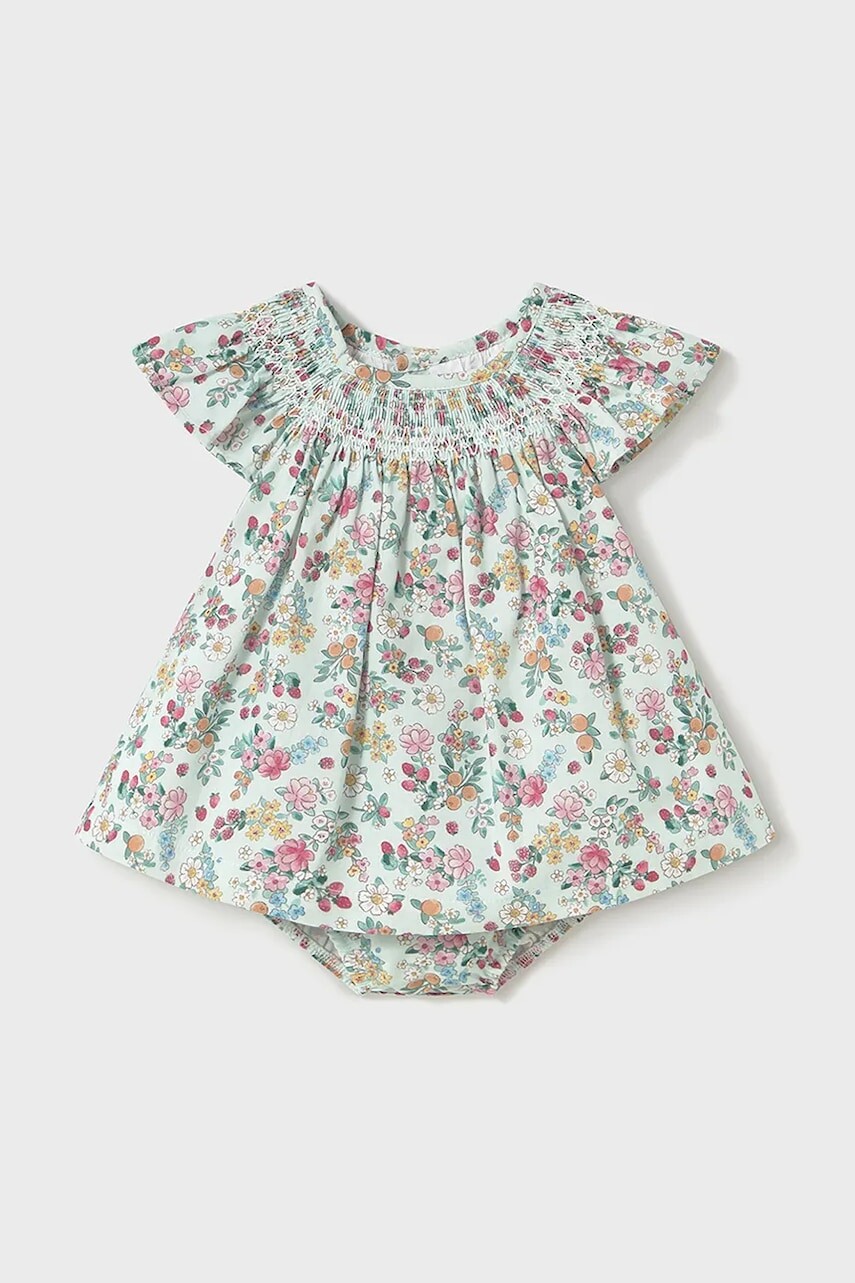 Detské bavlnené šaty Mayoral Newborn tyrkysová farba, mini, áčkový strih, 1867