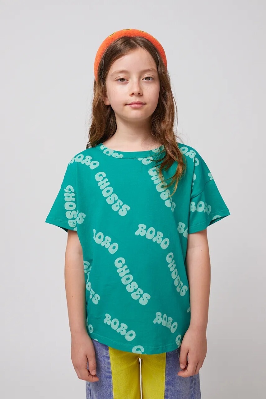 Detské bavlnené tričko Bobo Choses Wavy zelená farba, vzorované, 125AC005