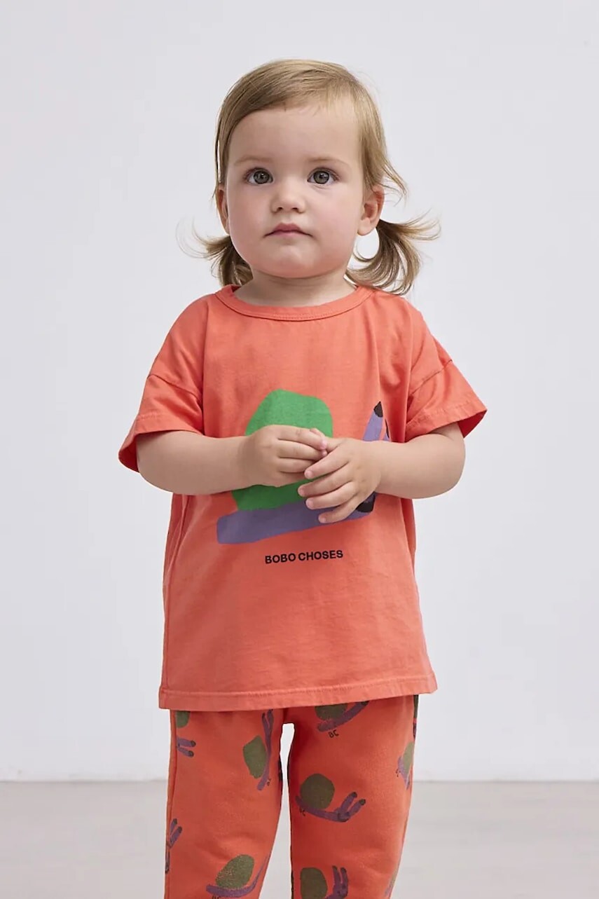 Detské bavlnené tričko Bobo Choses Funny Snail oranžová farba, s potlačou, 125AB012