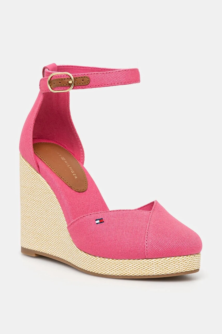 Espadrilky Tommy Hilfiger FLAG HIGH WEDGE ESPAD CLOSED TOE ružová farba, na kline, FW0FW08494