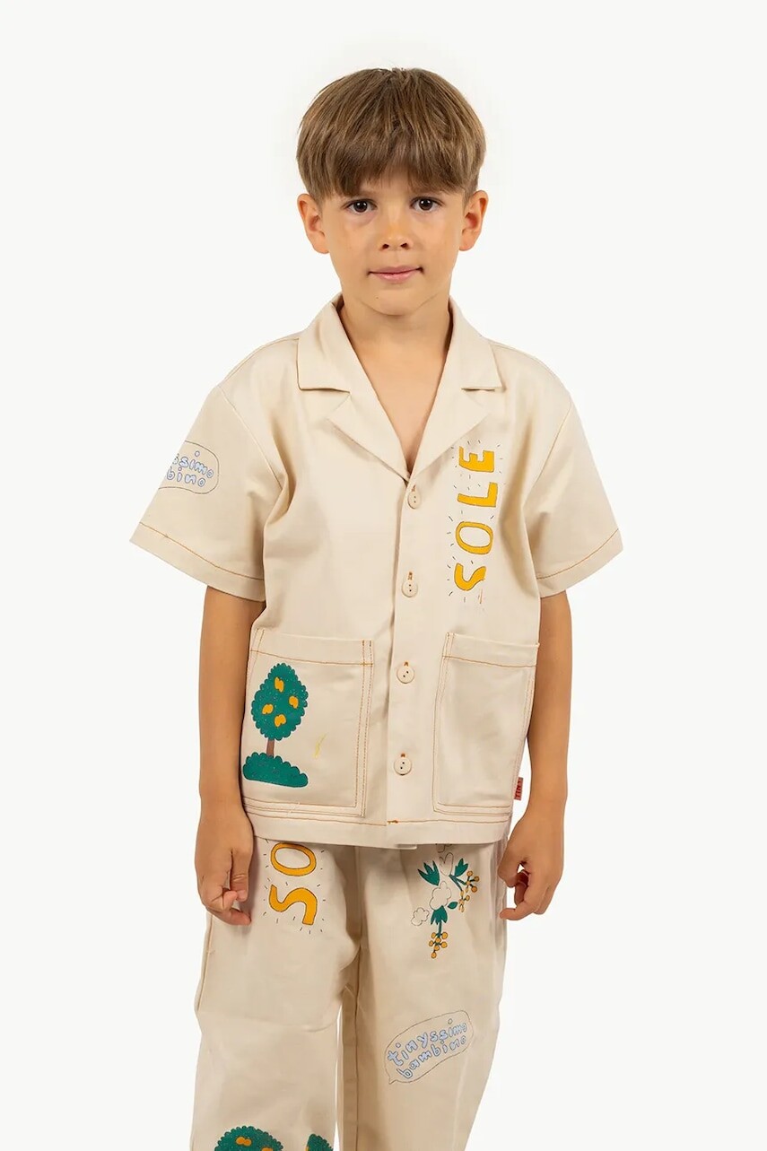 Detská bavlnená košeľa Tinycottons ARTSY TREE SHIRT béžová farba, SS25-201
