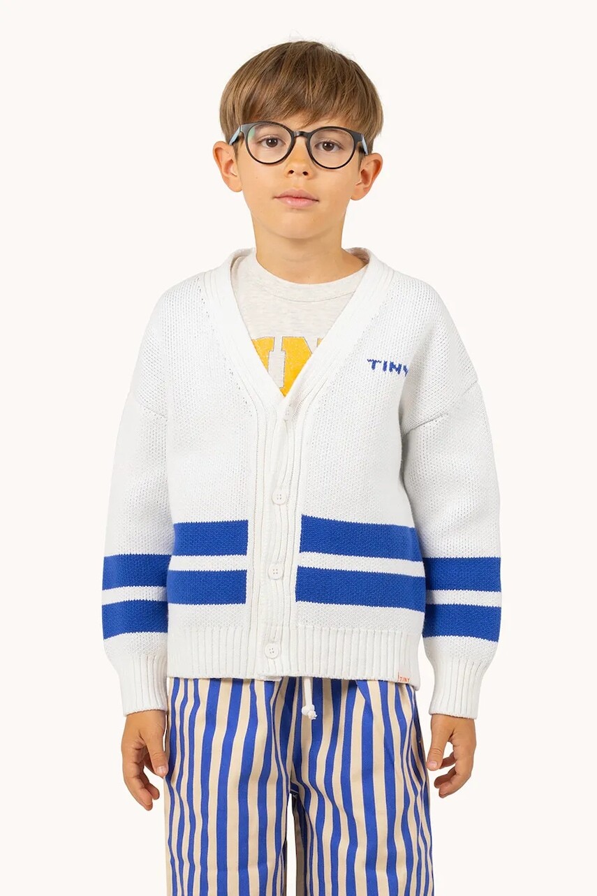 Detský bavlnený kardigan Tinycottons STRIPES CARDIGAN béžová farba, SS25-334