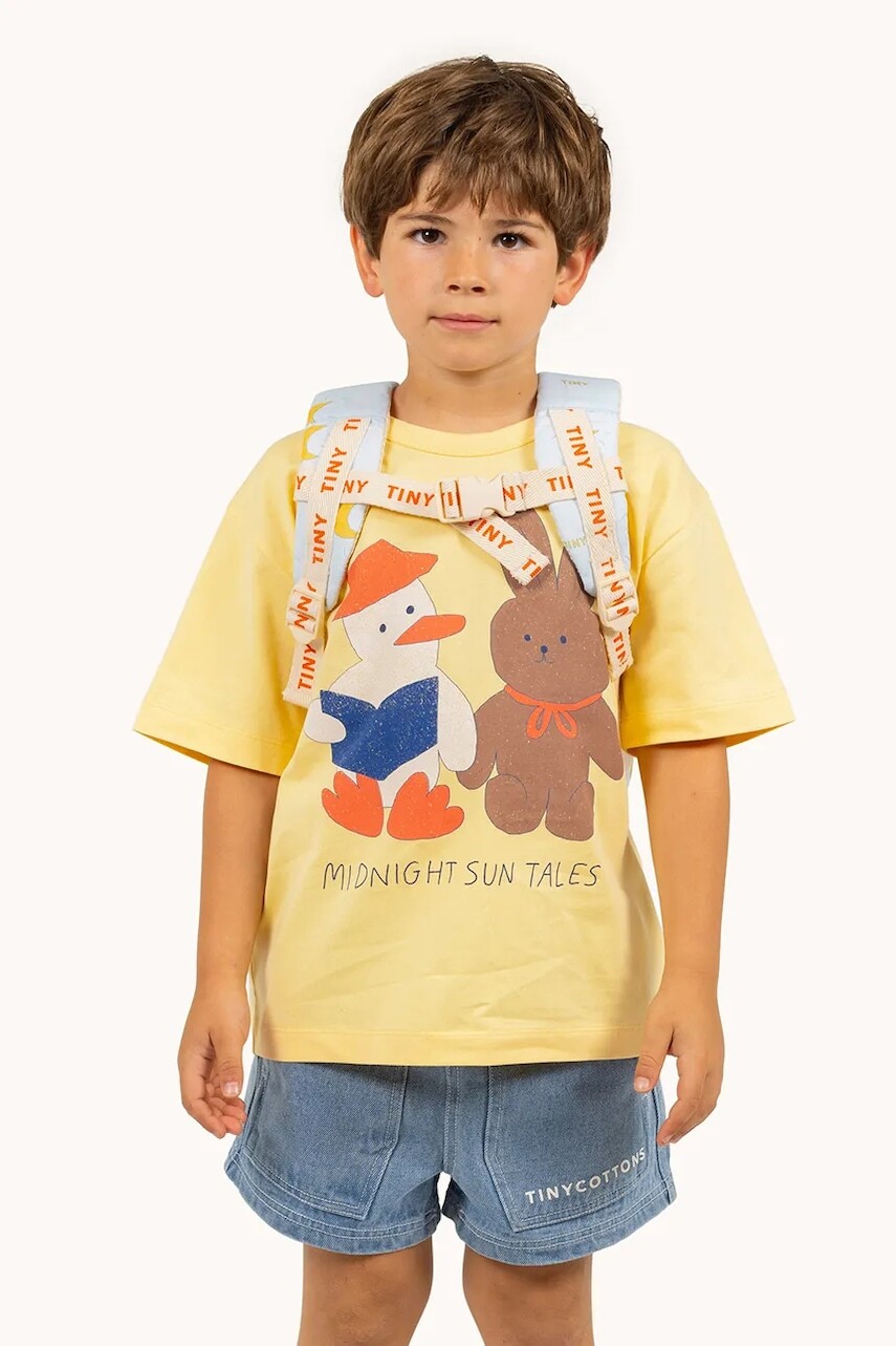 Detské bavlnené tričko Tinycottons READERS GRAPHIC TEE žltá farba, s potlačou, SS25-085