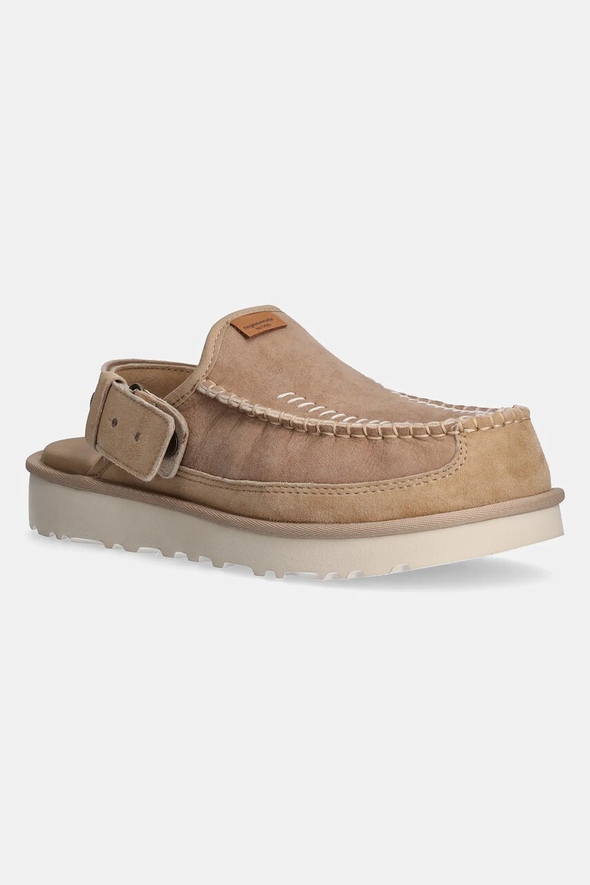 Semišové šľapky UGG Goldencoast Clog Regenerate pánske, béžová farba, 1169491-SAN