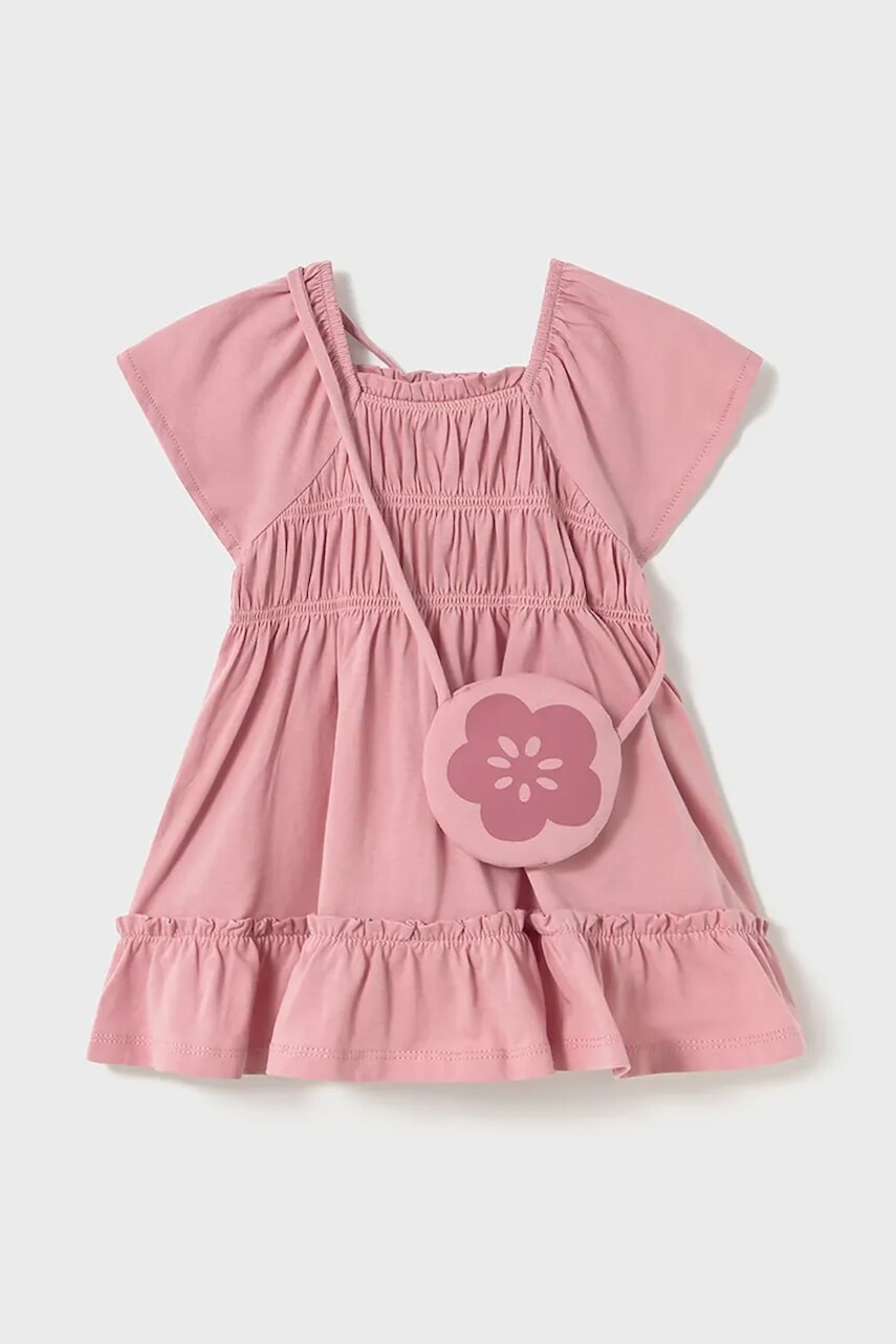 Detské bavlnené šaty Mayoral ružová farba, mini, áčkový strih, 1920