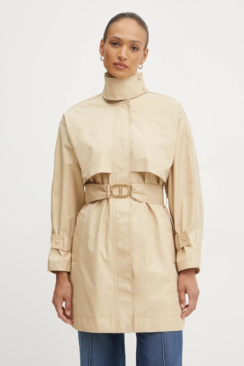 Kabát Twinset dámsky, béžová farba, prechodný, 251TP2661