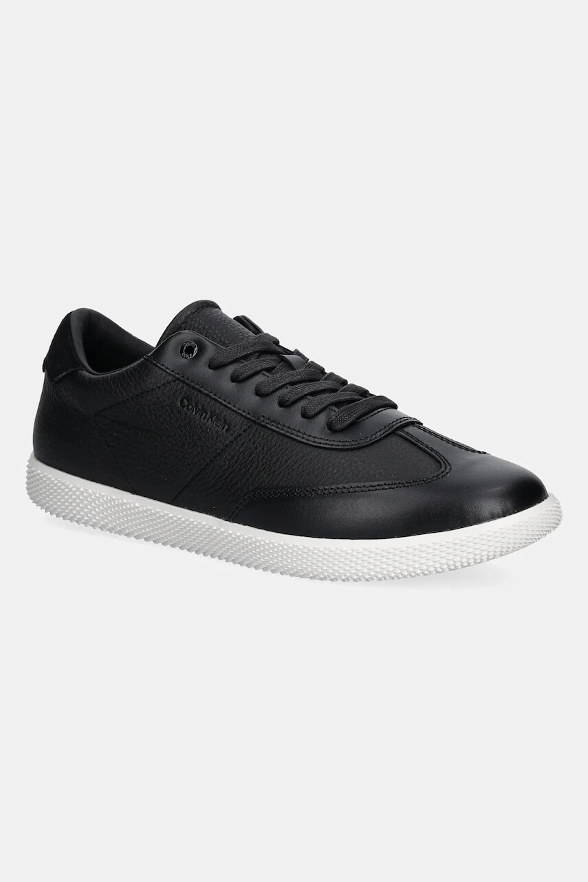 Kožené tenisky Calvin Klein LOW TOP LACE UP TMBL LTH čierna farba, HM0HM01803