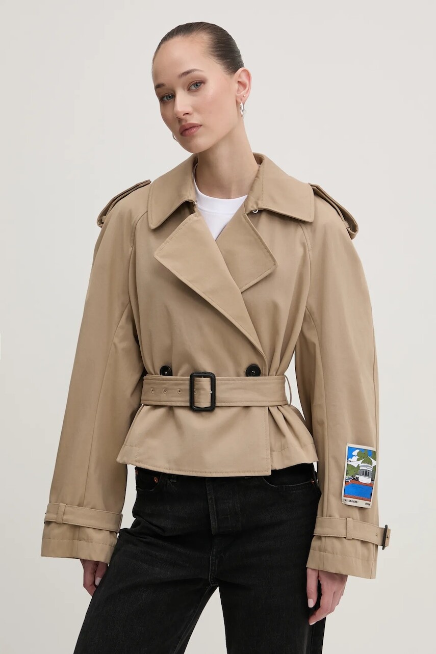 Trenčkot MSGM dámsky, béžová farba, prechodný, oversize, 3841MDC07.257138