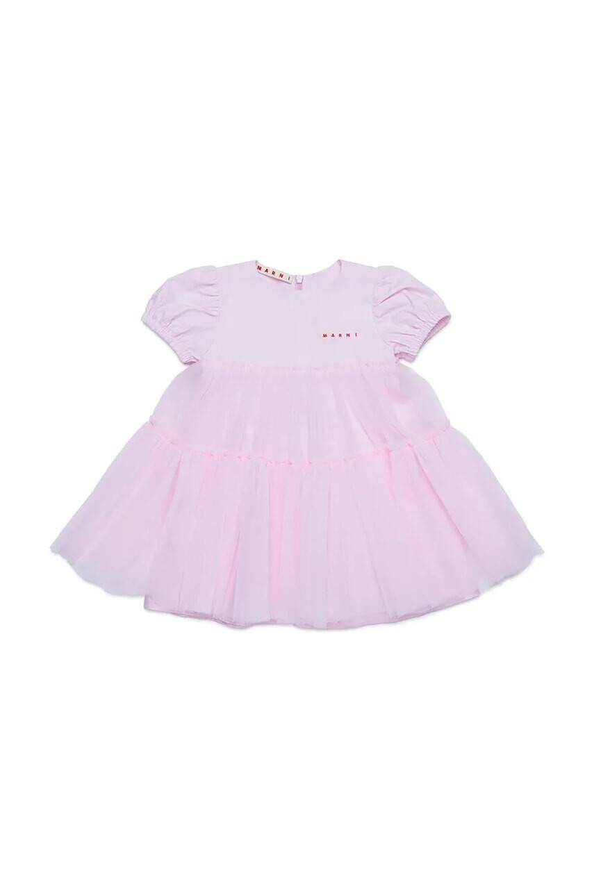 Detské bavlnené šaty Marni MD294B DRESS ružová farba, mini, áčkový strih, M01439
