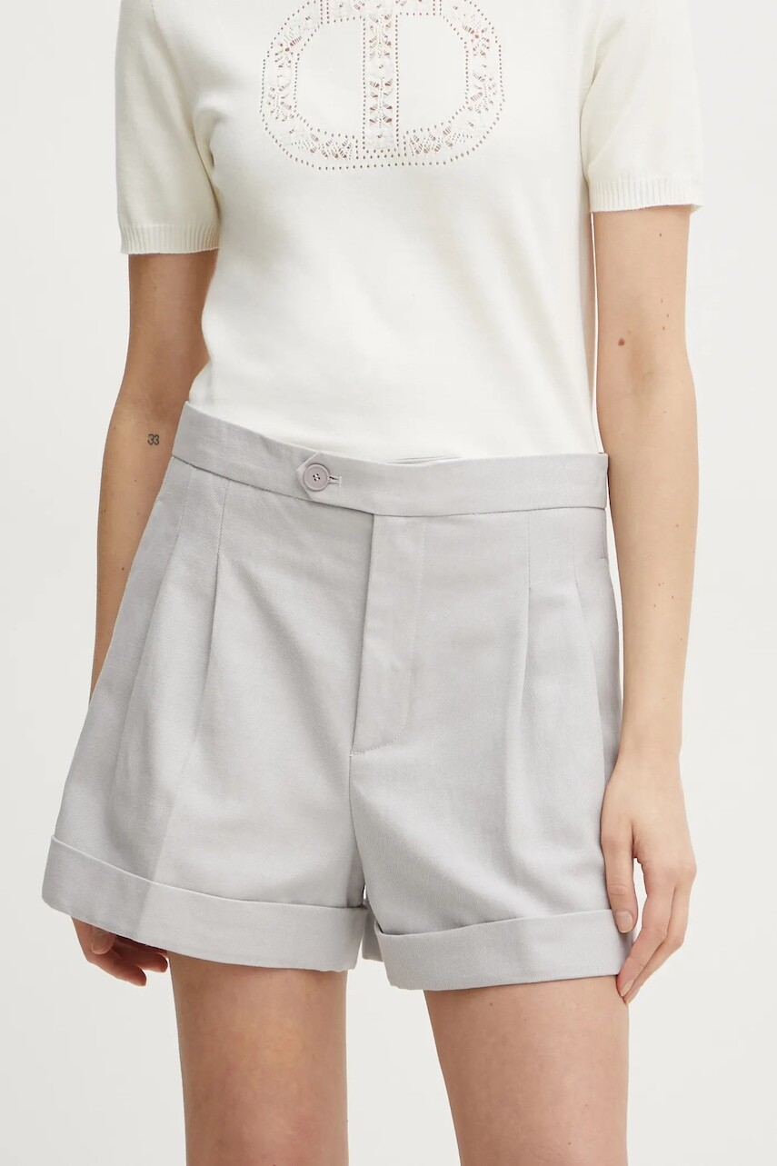 Šortky s prímesou ľanu Twinset šedá farba, jednofarebné, vysoký pás, 251TP2764