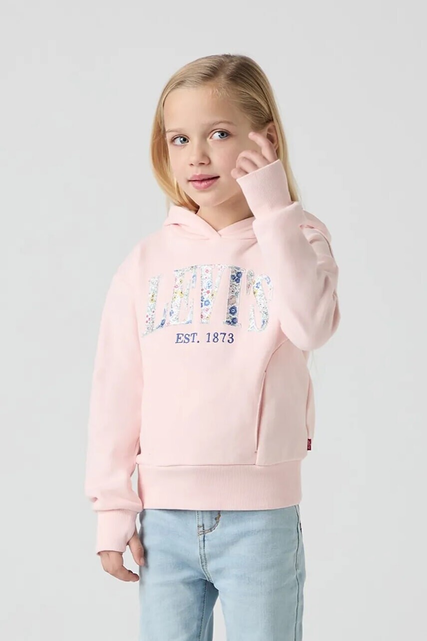 Detská mikina Levi's SEASONAL HOODIE ružová farba, s kapucňou, s potlačou, 3EM195
