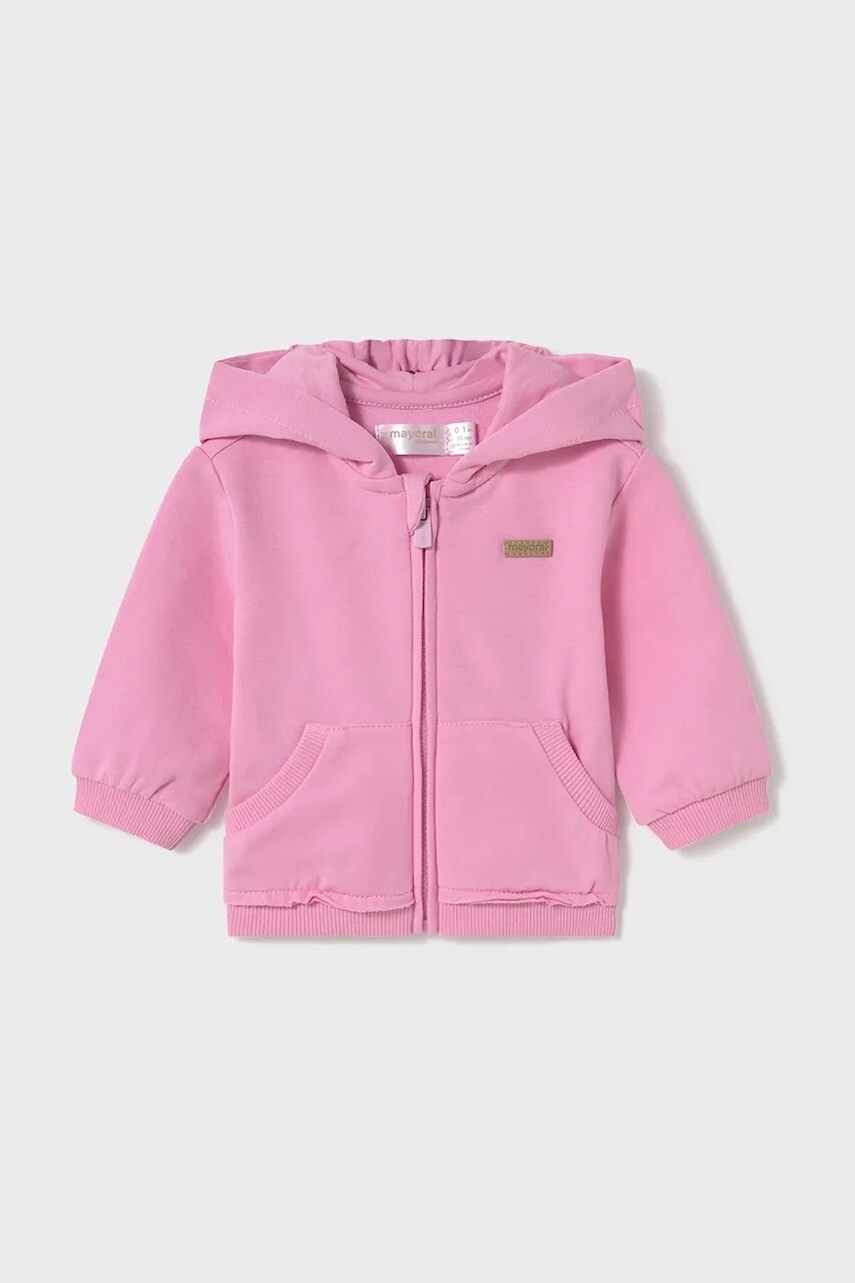 Bavlnená mikina pre bábätká Mayoral Newborn ružová farba, s kapucňou, jednofarebná, 1455