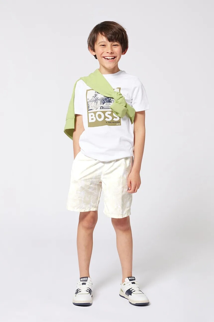 Detské bavlnené tričko BOSS biela farba, s potlačou, J52032